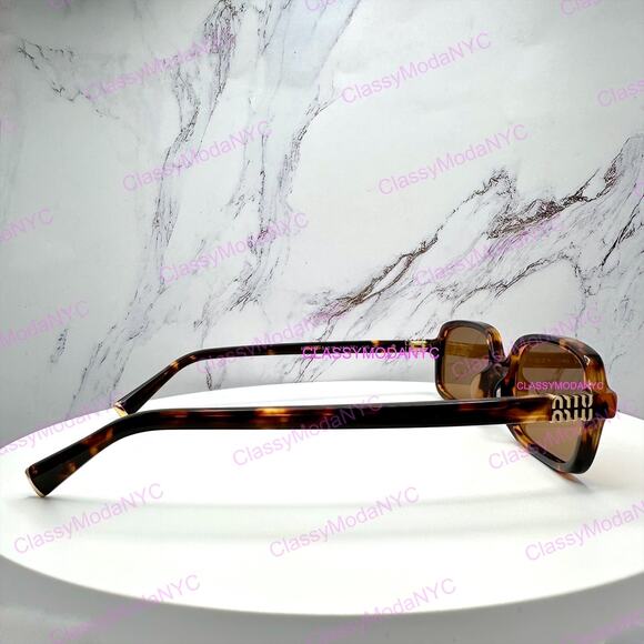 New MIU MIU Sunglasses Brown Tortoise Slim Rectangular Acetate Logo Authentic main image 8